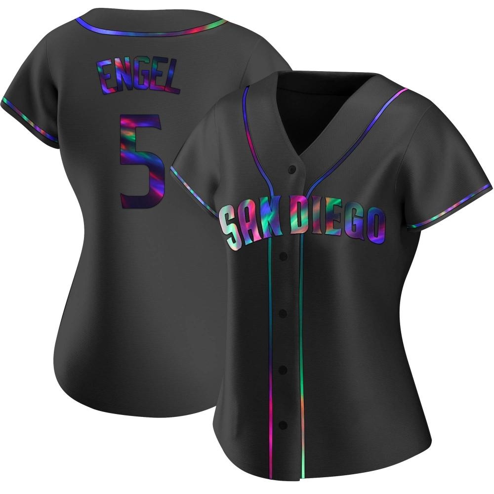 Replica Adam Engel Women's San Diego Padres Black Holographic Alternate Jersey Replica Adam Engel Women's San Diego Padres Black Holographic Alternate Jersey