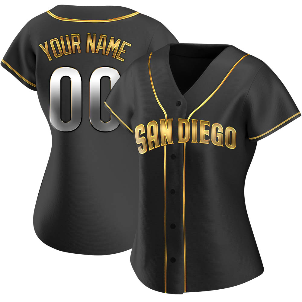 Replica Custom Women's San Diego Padres Black Golden Alternate Jersey Replica Custom Women's San Diego Padres Black Golden Alternate Jersey