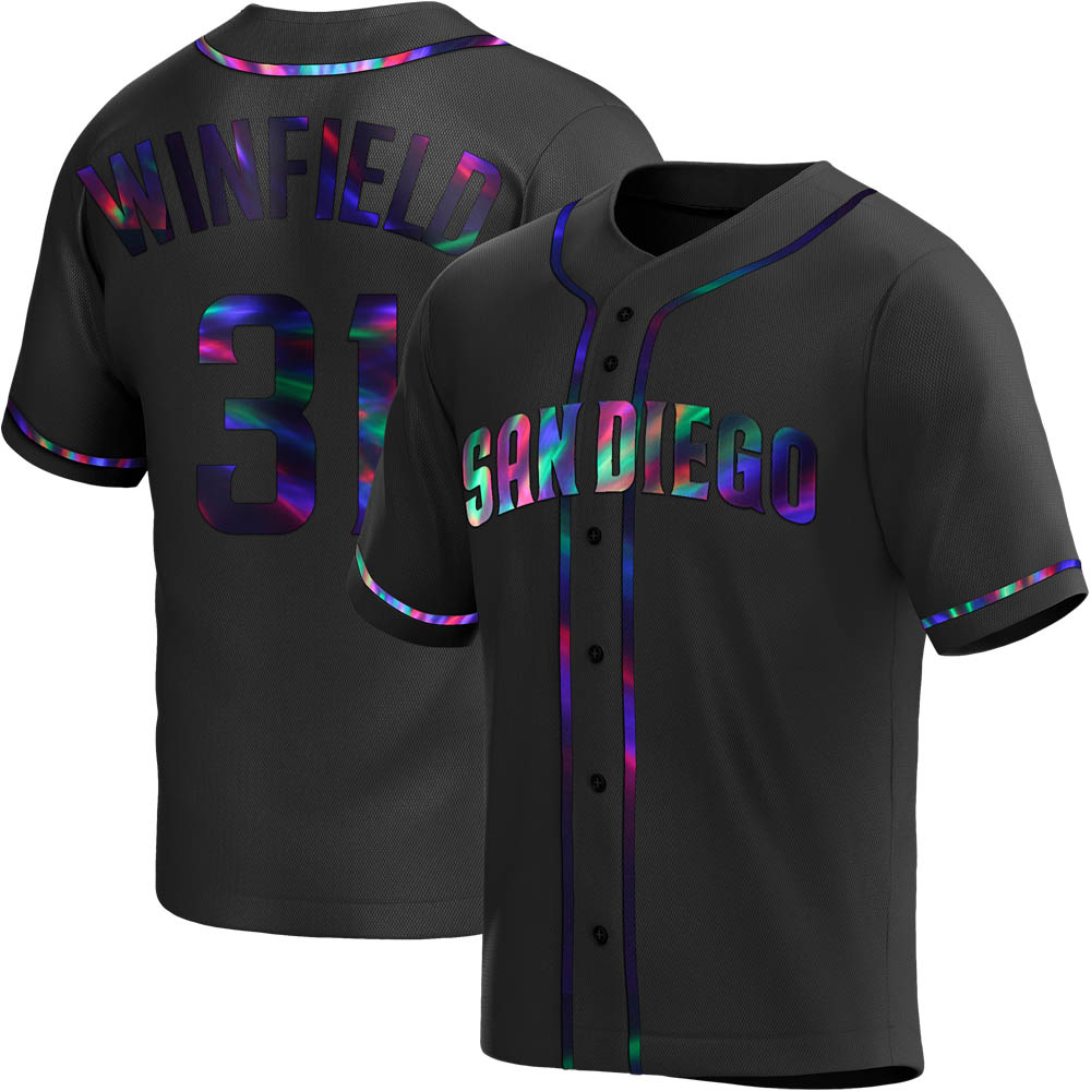 Replica Dave Winfield Men's San Diego Padres Black Holographic Alternate Jersey Replica Dave Winfield Men's San Diego Padres Black Holographic Alternate Jersey