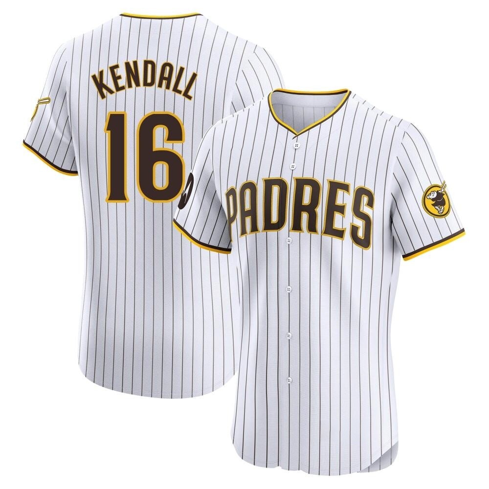 Elite Fred Kendall Men's San Diego Padres White Home Patch Jersey Elite Fred Kendall Men's San Diego Padres White Home Patch Jersey
