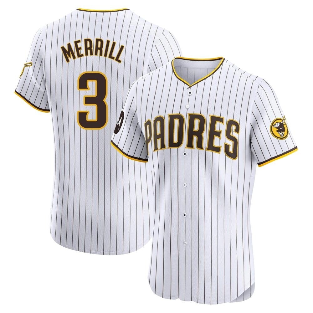 Elite Jackson Merrill Men's San Diego Padres White Home Patch Jersey Elite Jackson Merrill Men's San Diego Padres White Home Patch Jersey