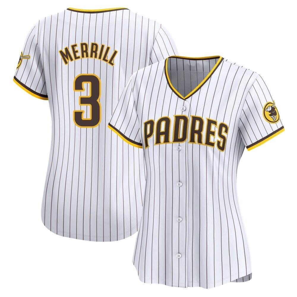 Limited Jackson Merrill Women's San Diego Padres White Home Jersey Limited Jackson Merrill Women's San Diego Padres White Home Jersey