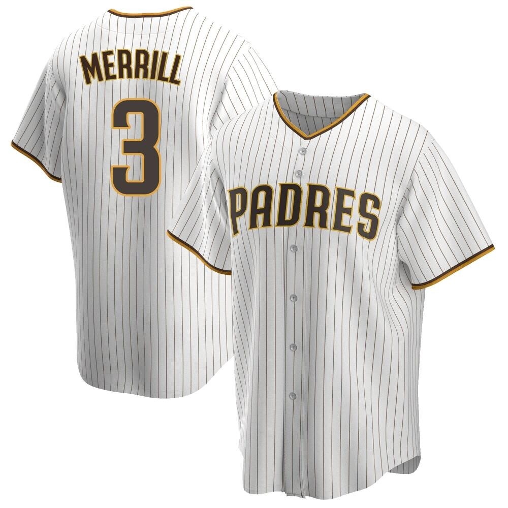 Replica Jackson Merrill Men's San Diego Padres White /Brown Home Jersey