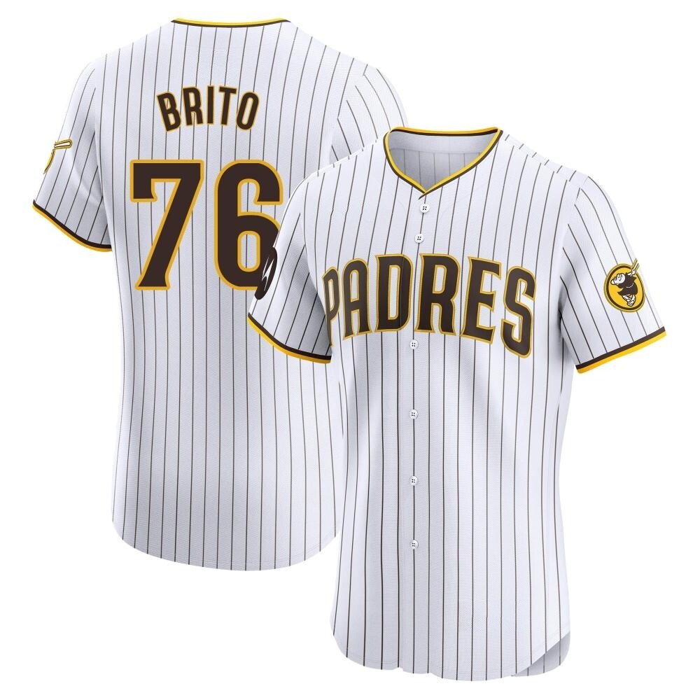 Elite Jhony Brito Men's San Diego Padres White Home Patch Jersey Elite Jhony Brito Men's San Diego Padres White Home Patch Jersey
