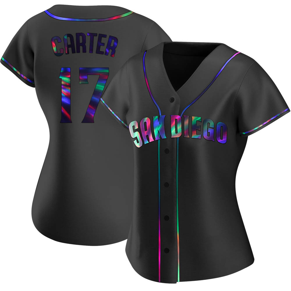 Replica Joe Carter Women's San Diego Padres Black Holographic Alternate Jersey Replica Joe Carter Women's San Diego Padres Black Holographic Alternate Jersey