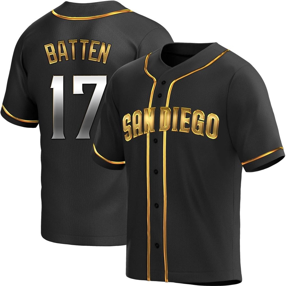 Replica Matthew Batten Men's San Diego Padres Black Golden Alternate Jersey Replica Matthew Batten Men's San Diego Padres Black Golden Alternate Jersey