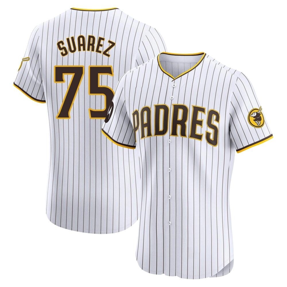 Elite Robert Suarez Men's San Diego Padres White Home Patch Jersey Elite Robert Suarez Men's San Diego Padres White Home Patch Jersey
