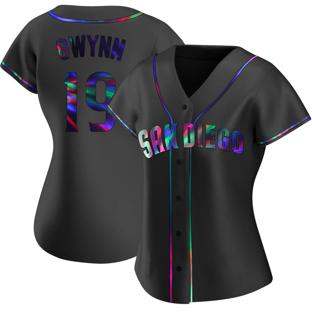 Replica Tony Gwynn Women's San Diego Padres Black Holographic Alternate Jersey Replica Tony Gwynn Women's San Diego Padres Black Holographic Alternate Jersey